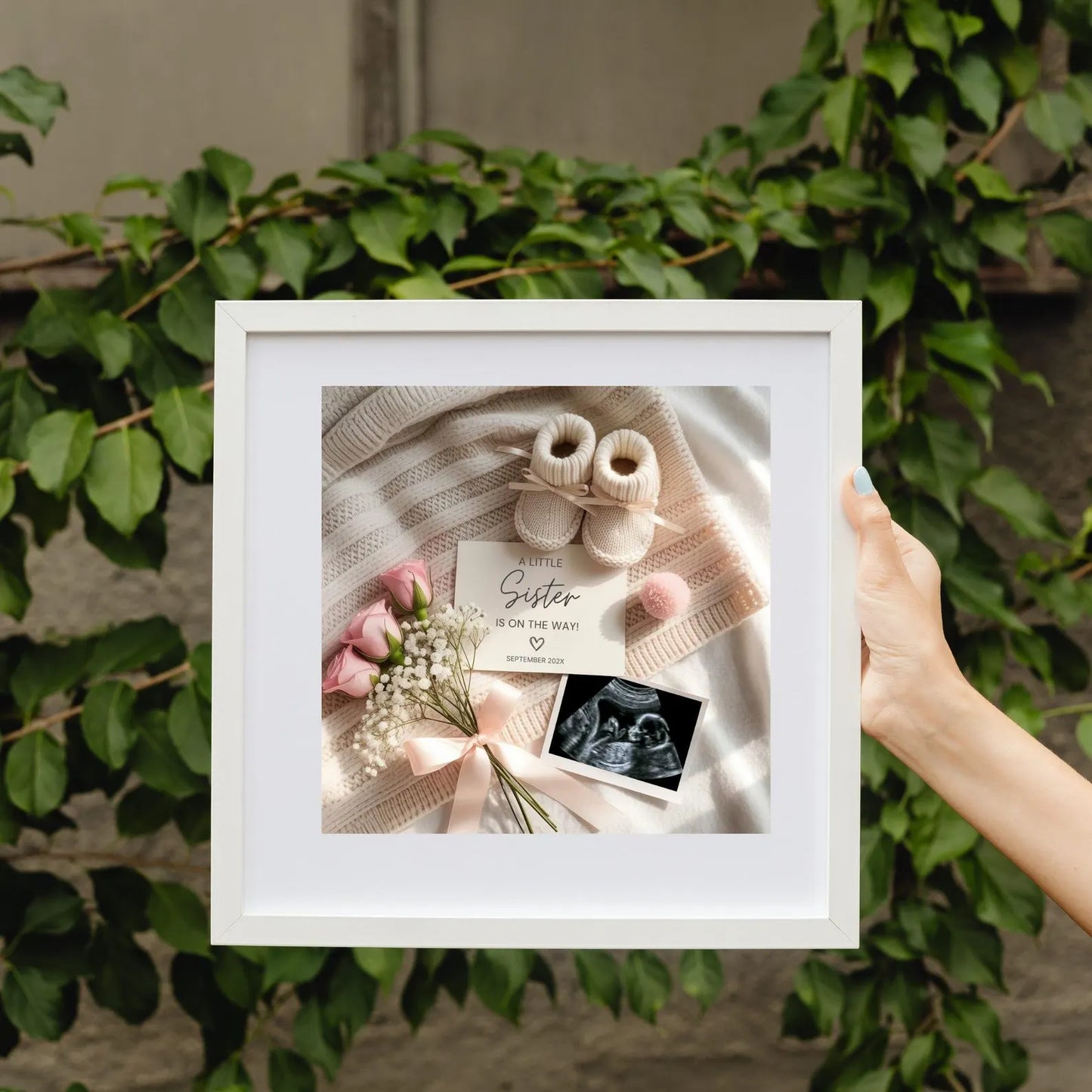 Editable Little Sister Pregnancy Announcement Floral Canva Template,Girl Gender Reveal,Pink Floral Announcement Social Media Reveal Template